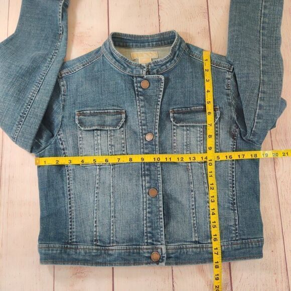 MICHAEL Michael Kors crop stand-up collar denim jacket sz 12P - Picture 7 of 8